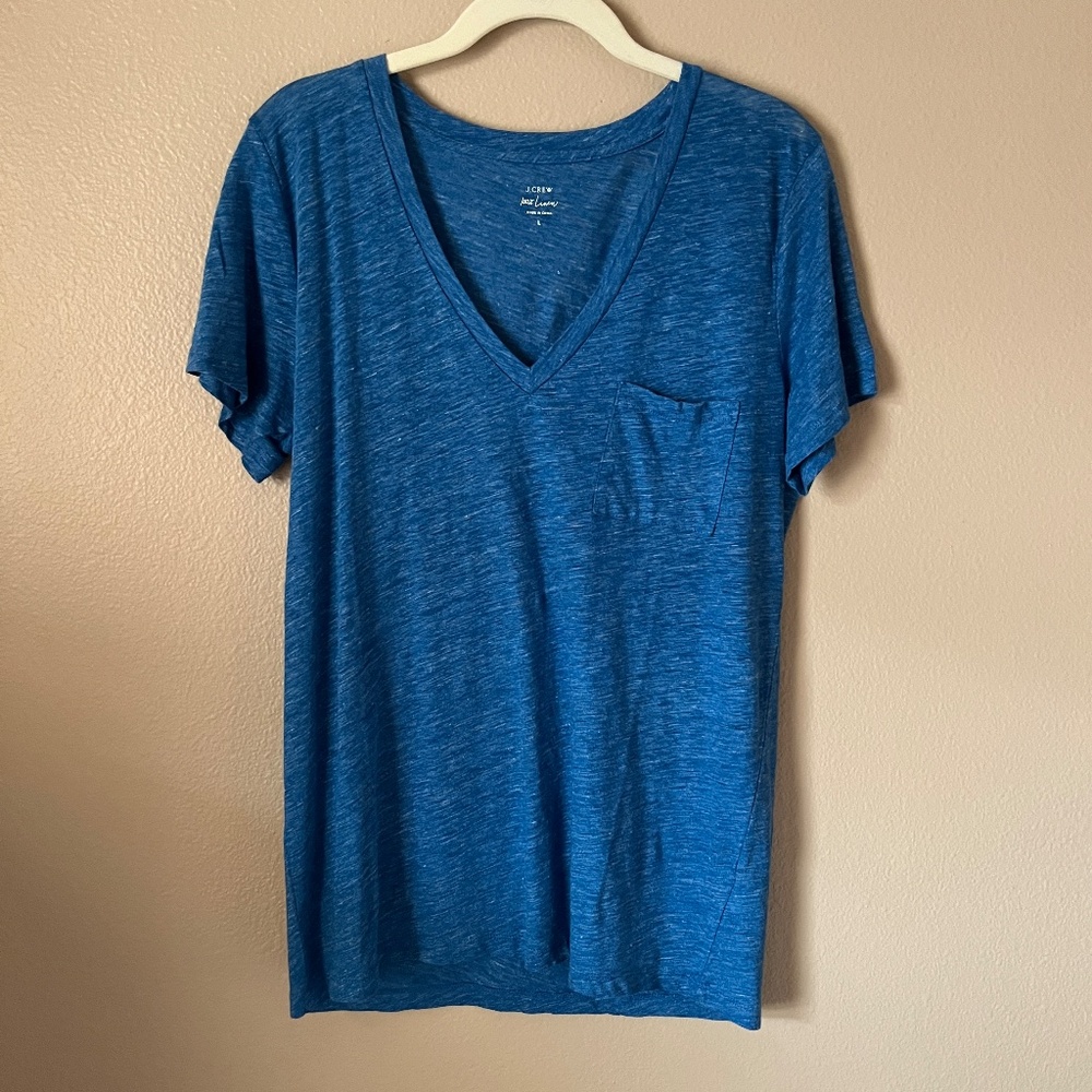 J.Crew Blue Linen V Neck Short Sleeve Light Weight Tee Shirt